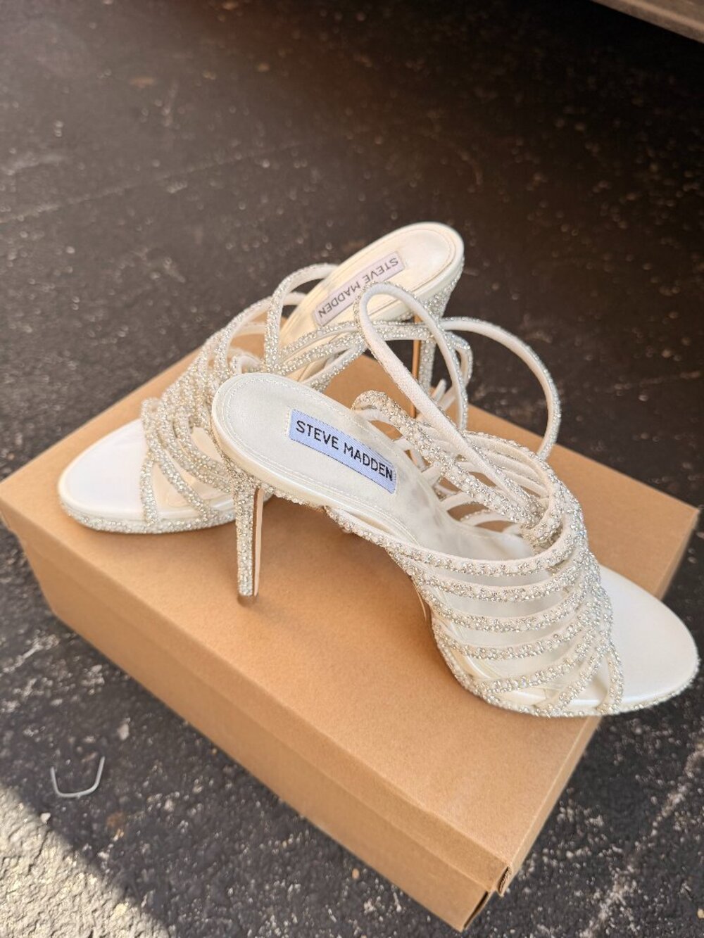 New Steve Madden White Sparkly Stiletto Heels Women's Size 8
